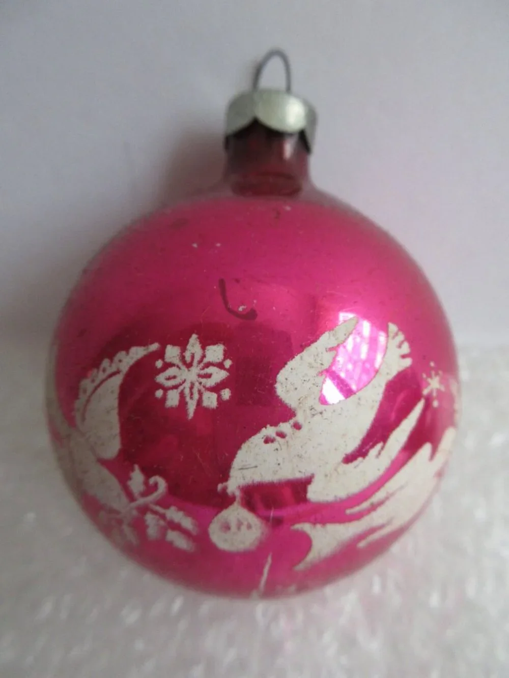 Dove Stencil Glass Christmas Ornament Lot of 2 Pink Fuschia Vtg Franke Corning?